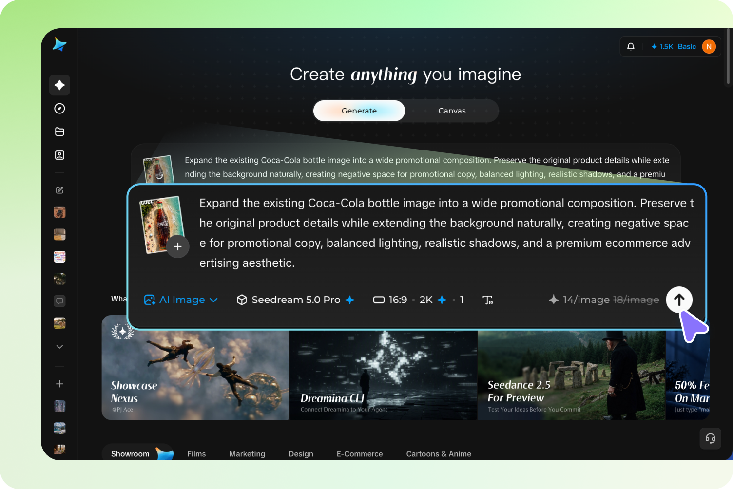 Enter a text prompt or upload a reference