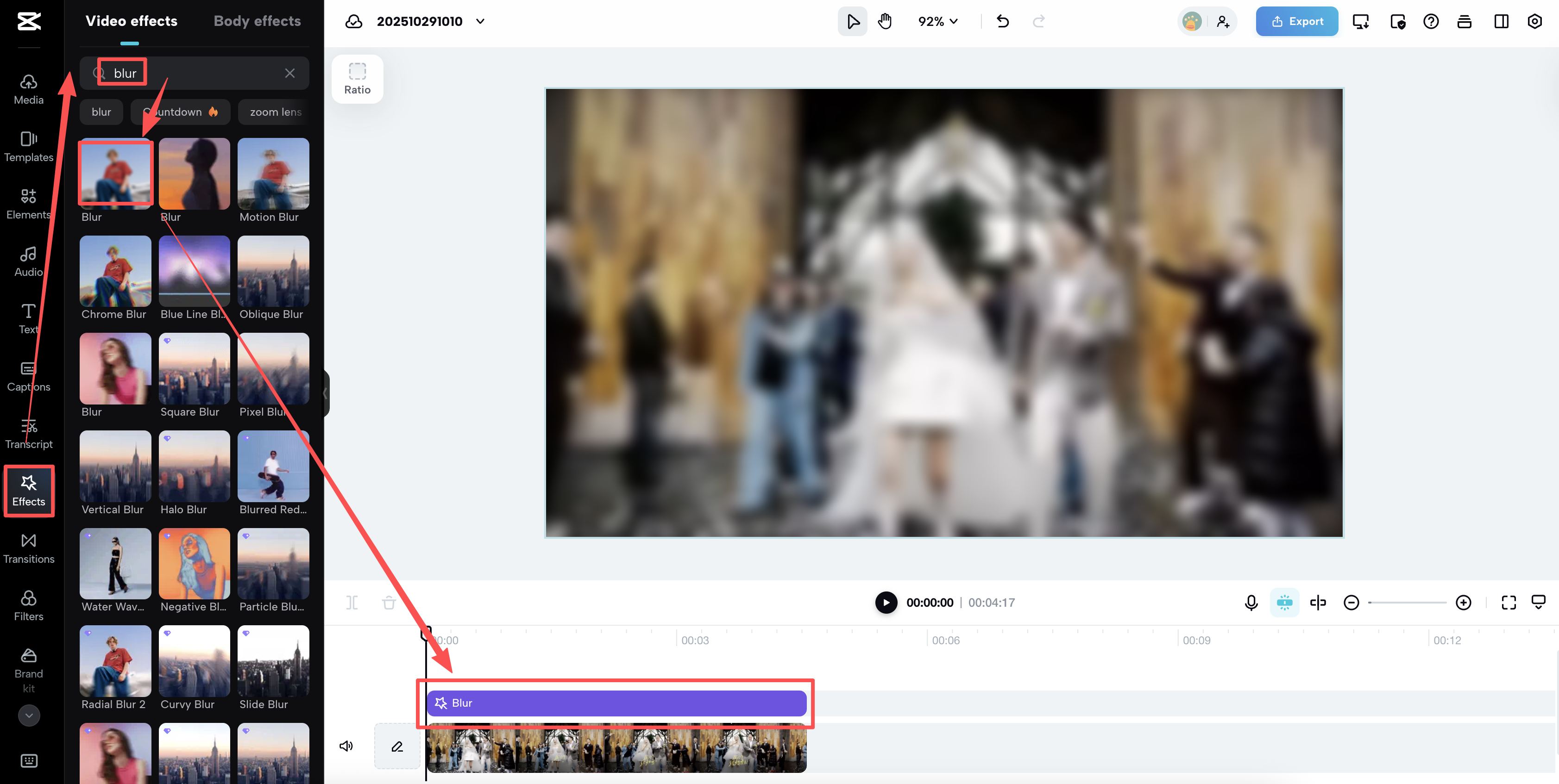 select and apply the 'Blur' effect
