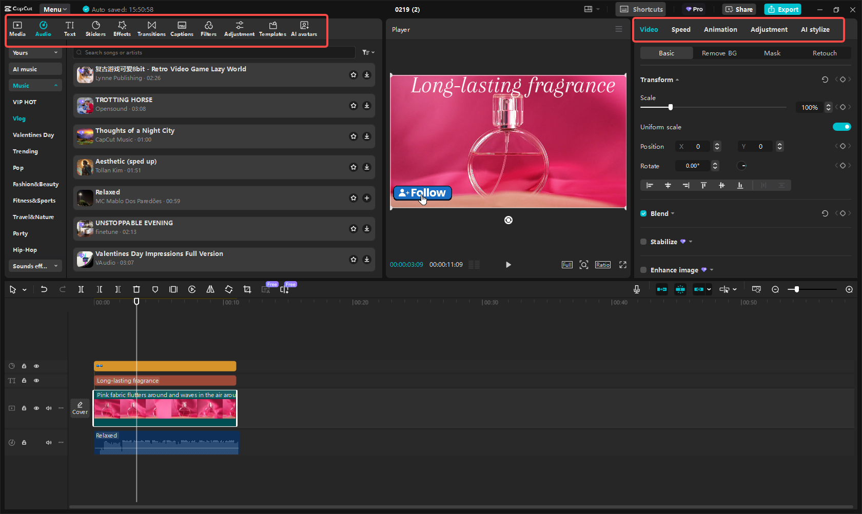 Editing the affiliate marketing video in CapCut