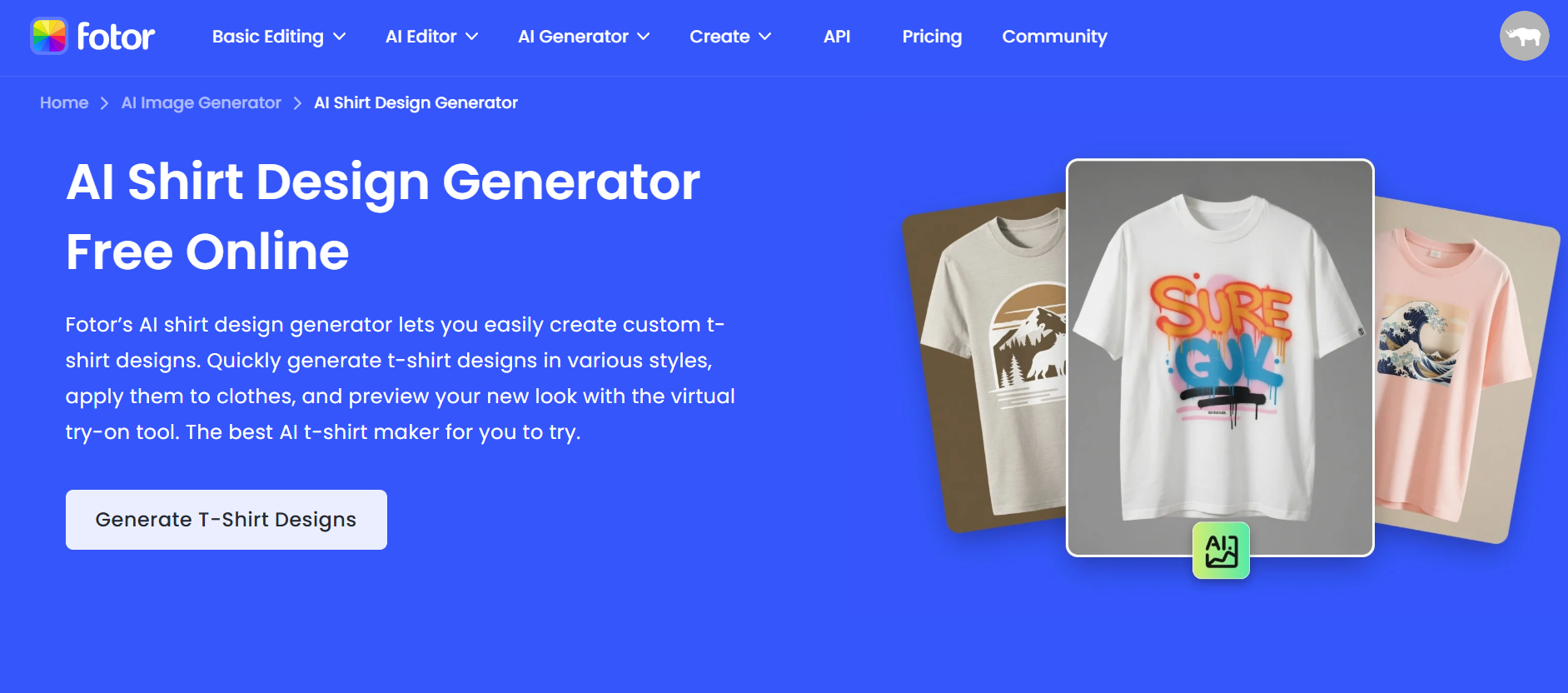 Fotor AI shirt design generator interface
