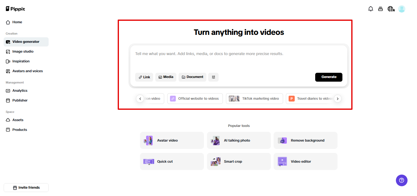 Pippit video generator from file