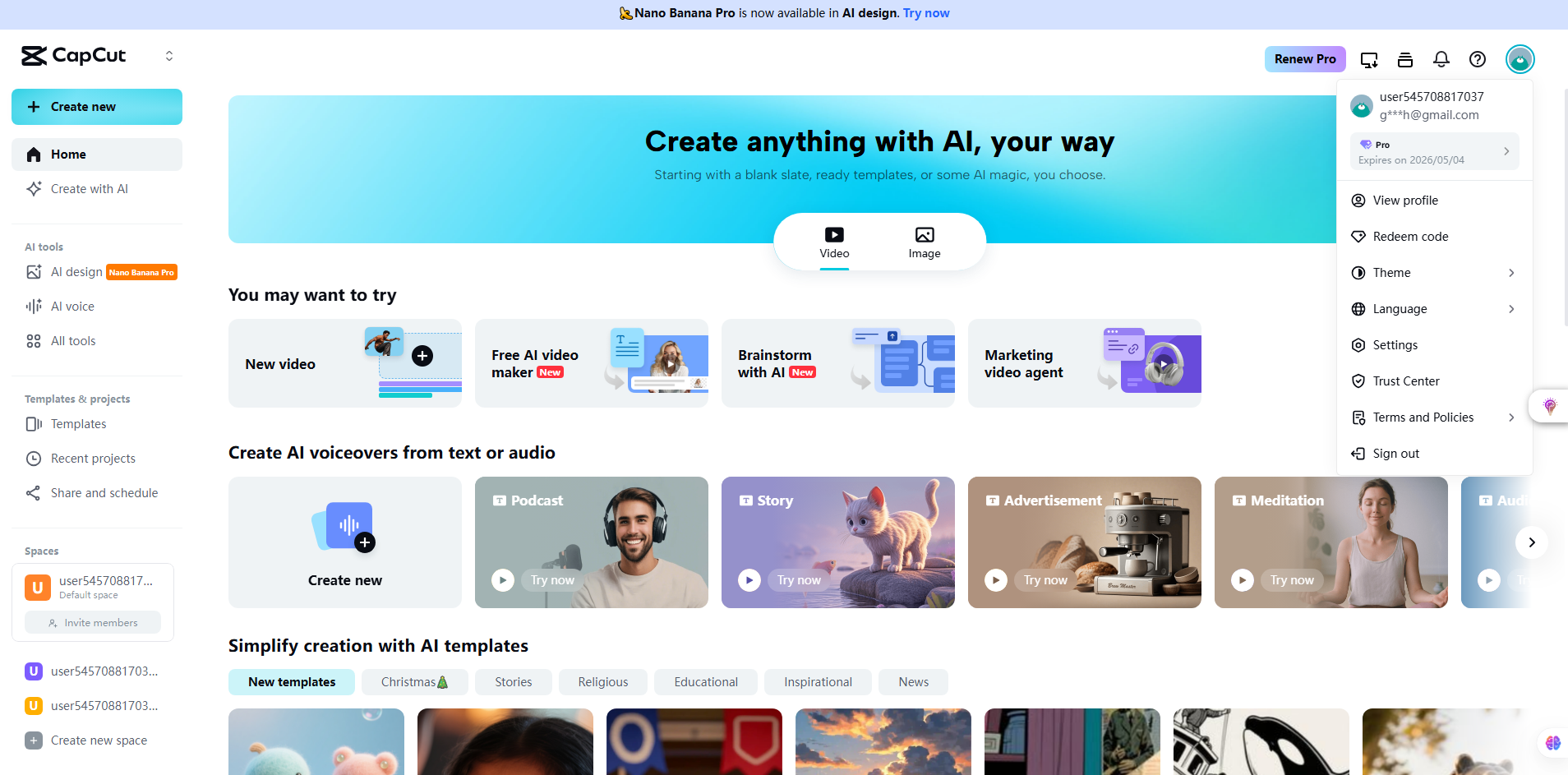 Sign out of CapCut web