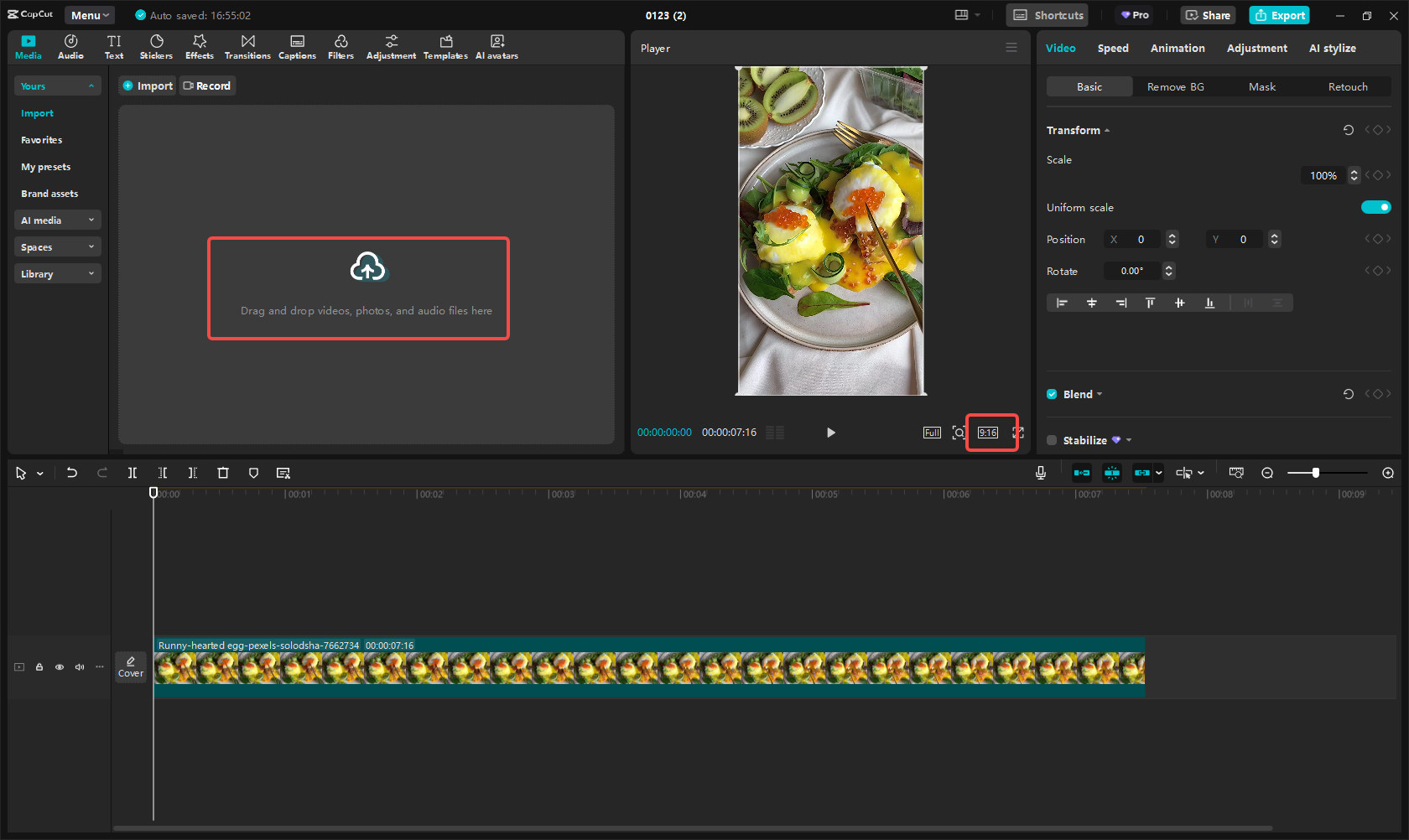 Uploading the video to CapCut