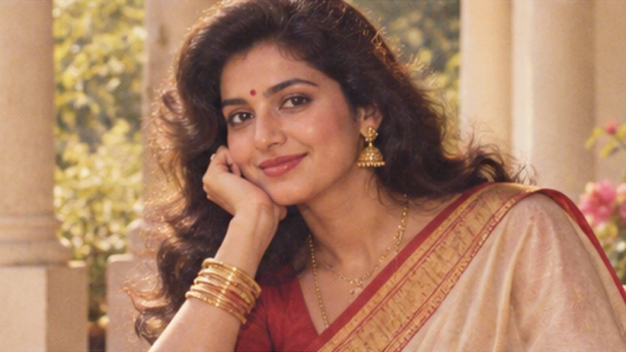 Bollywood-geïnspireerd portret uit de jaren 80 met historische styling en warme analoge kleur