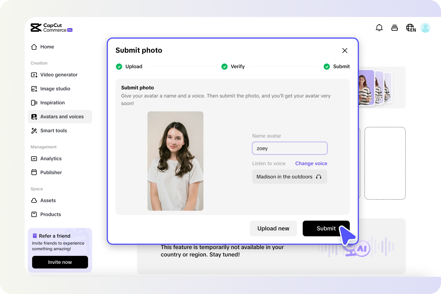 İsim, ses ayarlayın ve anime avatarınızı gönderin