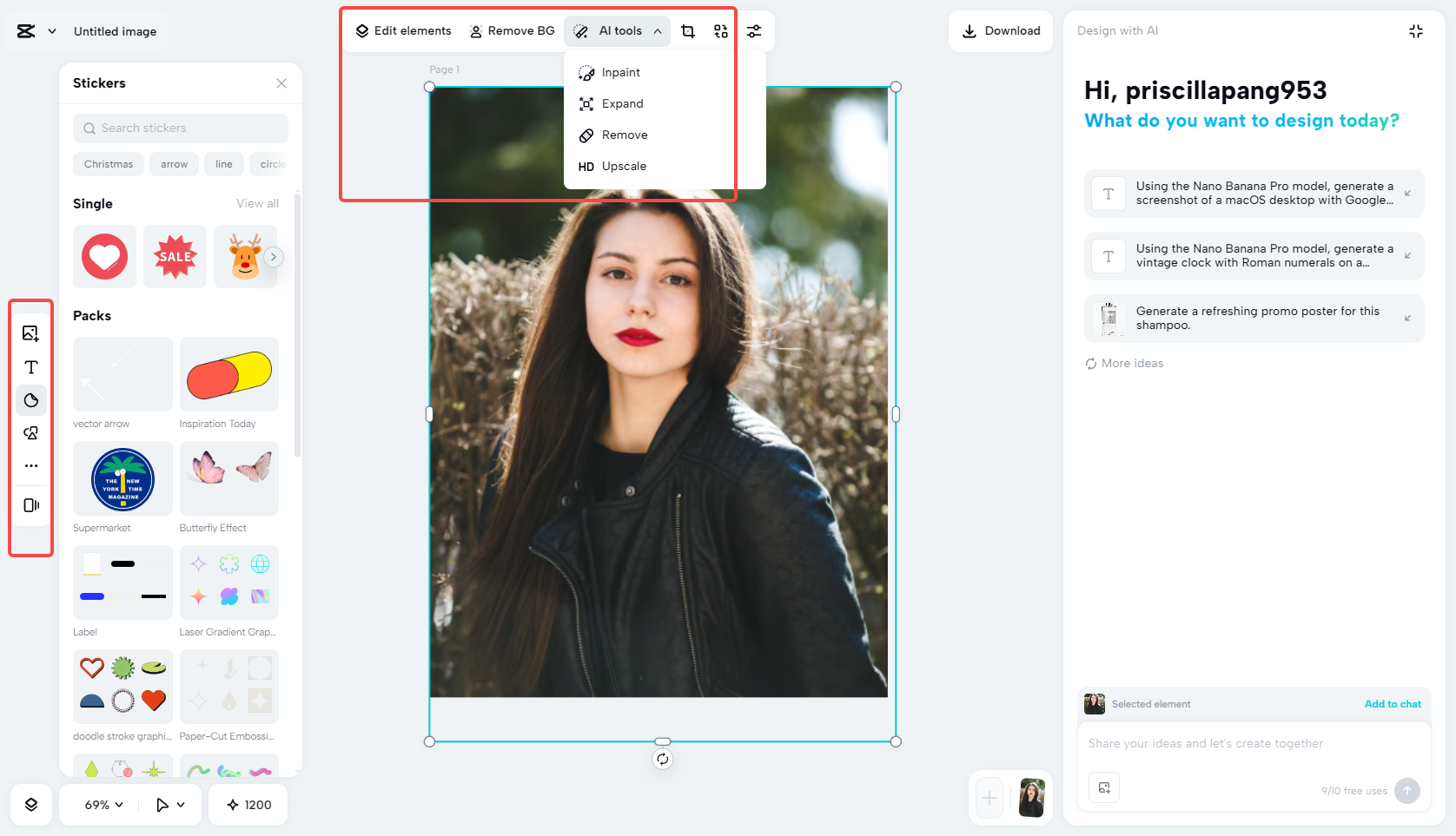 Edit image with CapCut's rich features