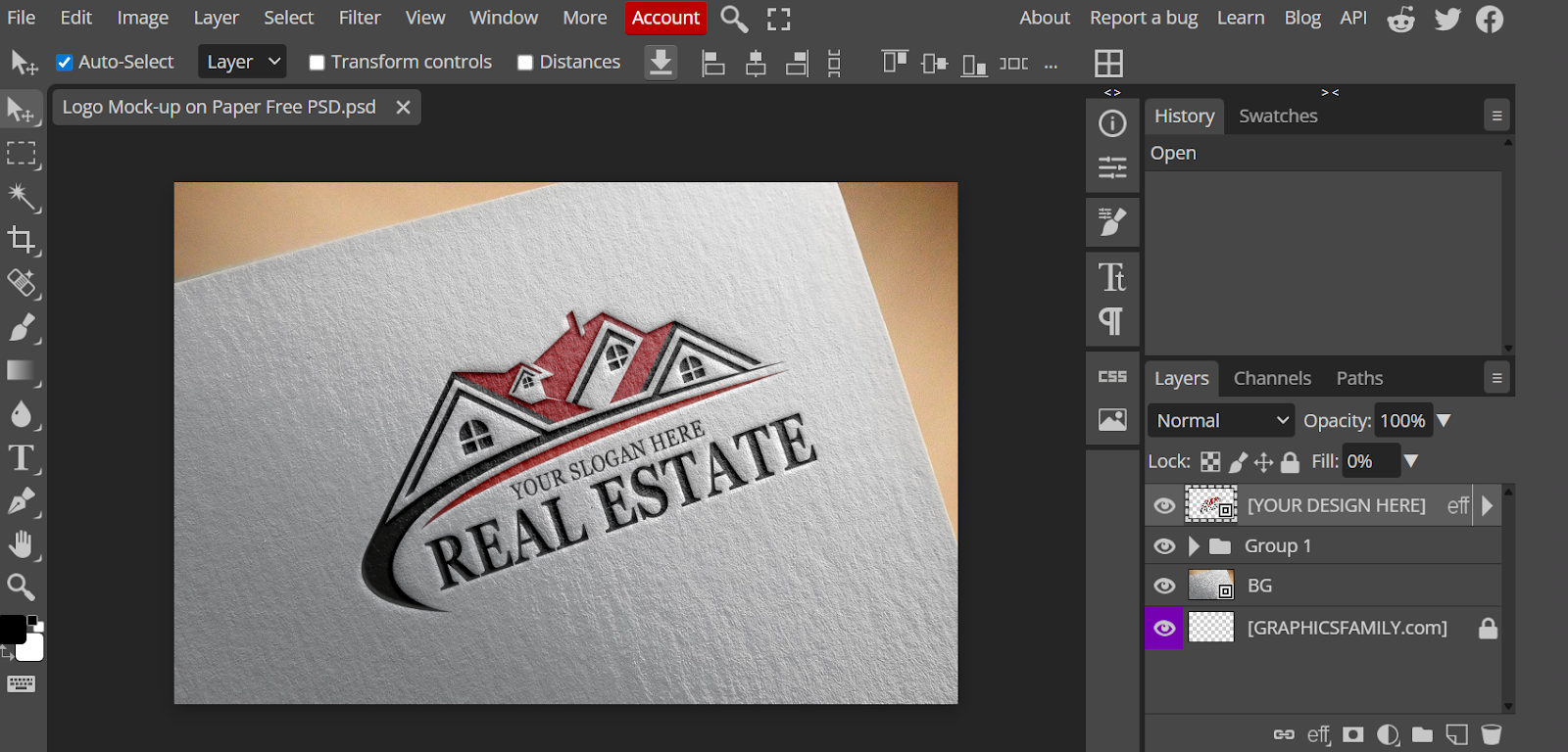 Photopea interface: graphics editor online