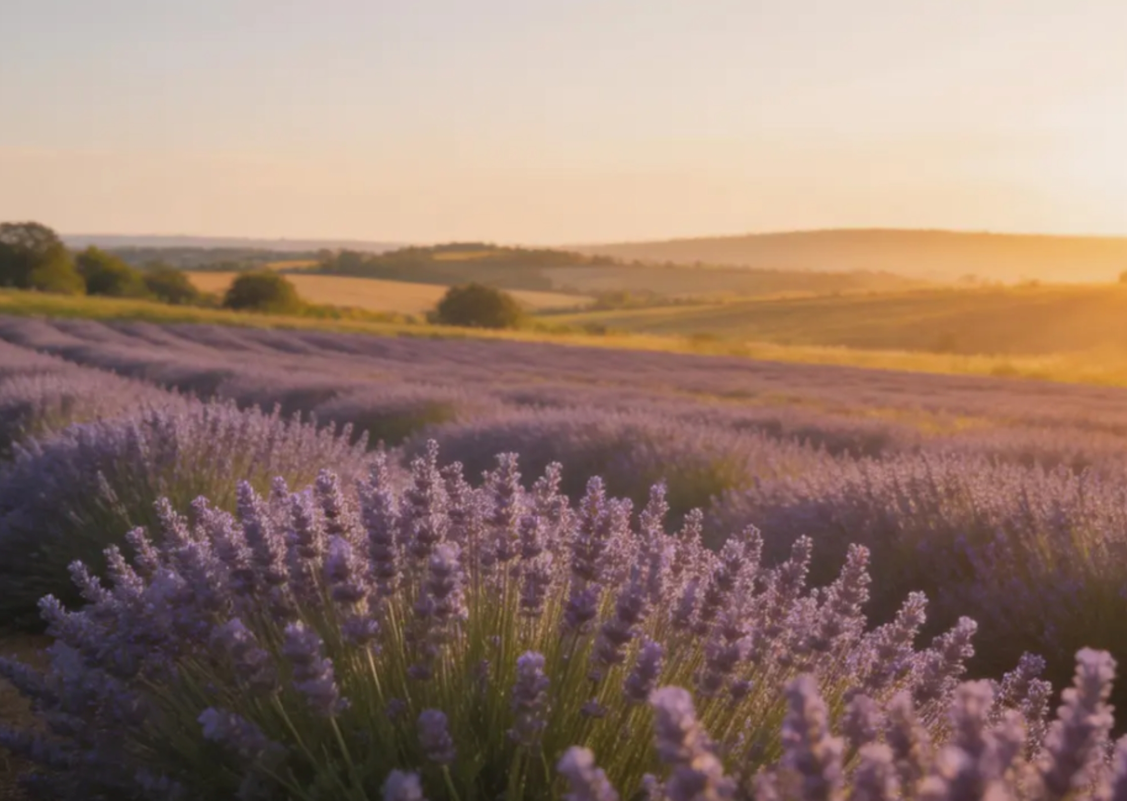 Sunrise over a vast lavender field