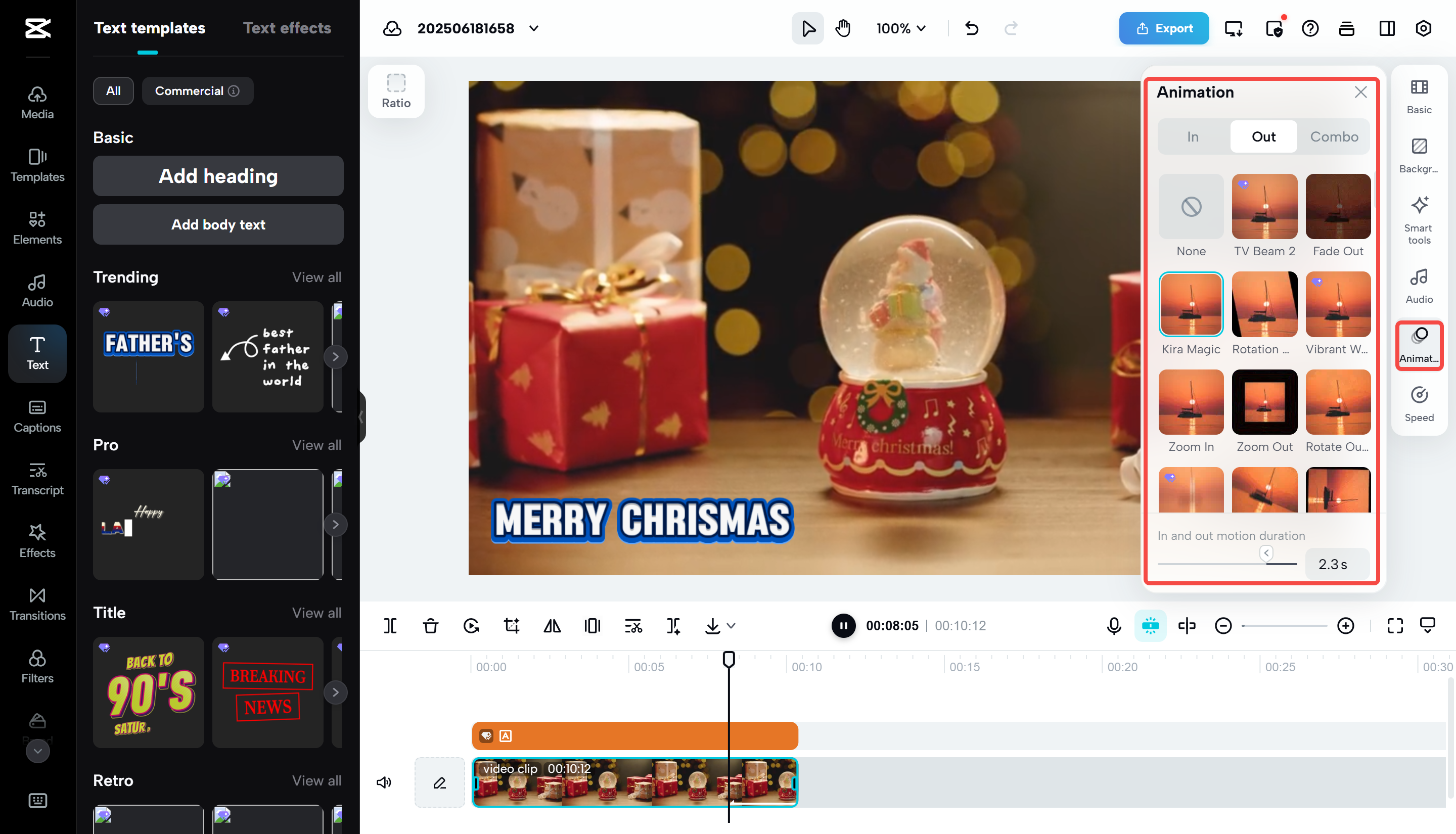 Use the animation tool with CapCut Web