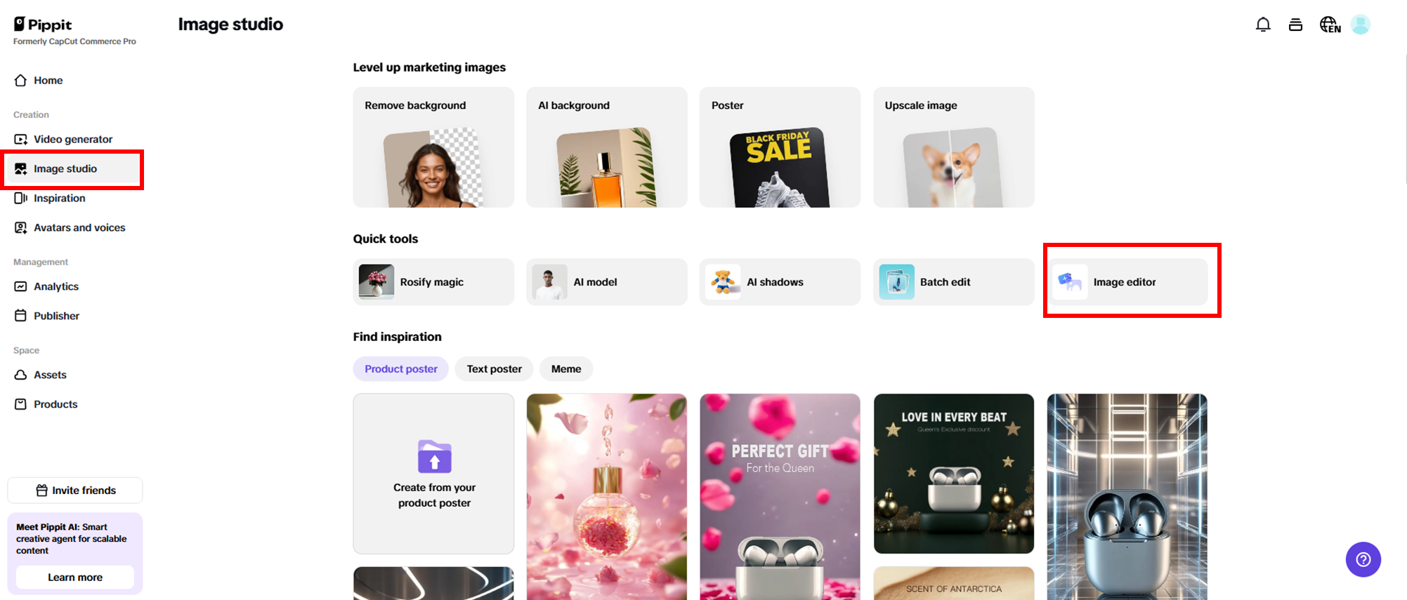 Go to the Image studio