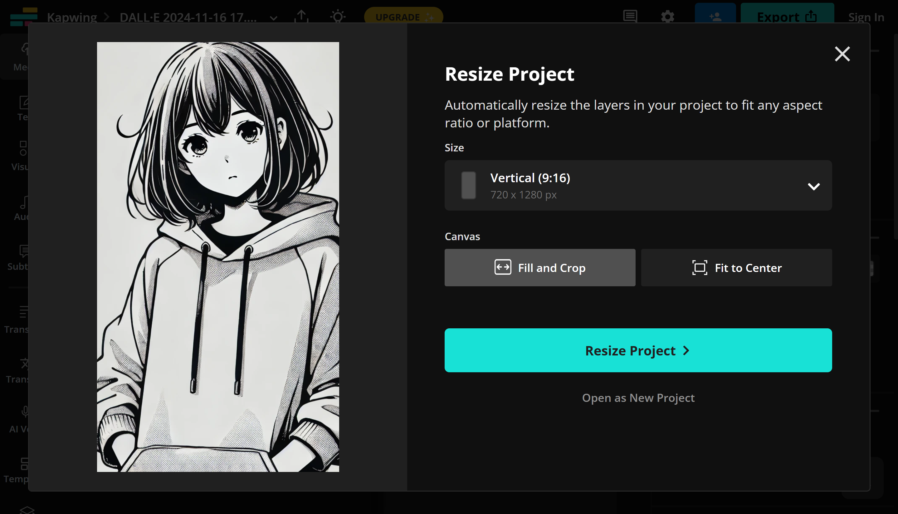 Interface of Kapwing - an easy to use online GIF resizer