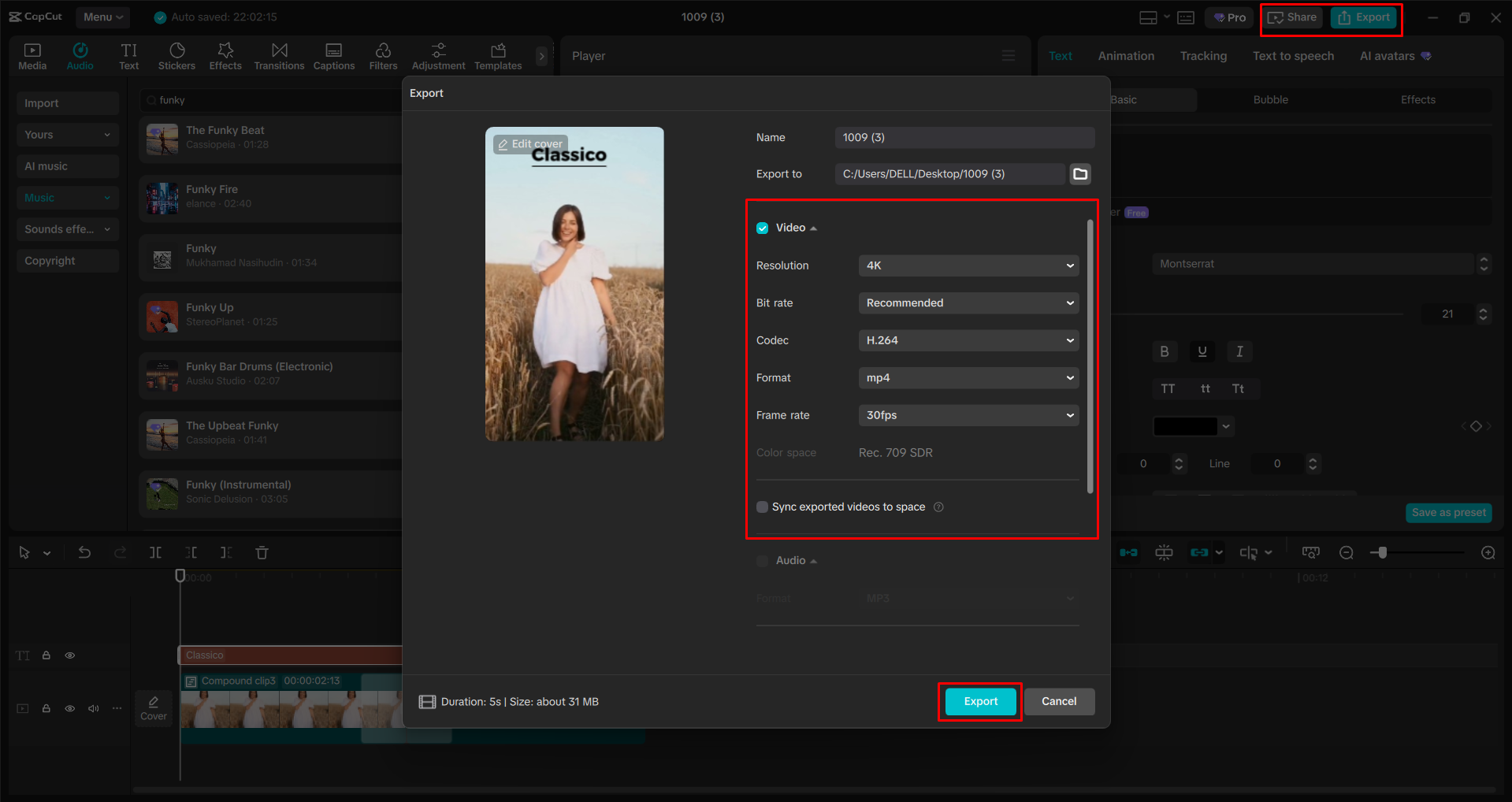 Exporting a video from the CapCut desktop video editor