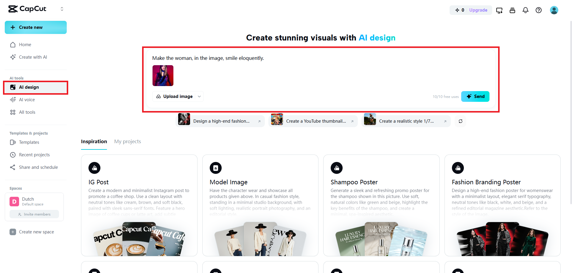 Upload photo and enter prompt
