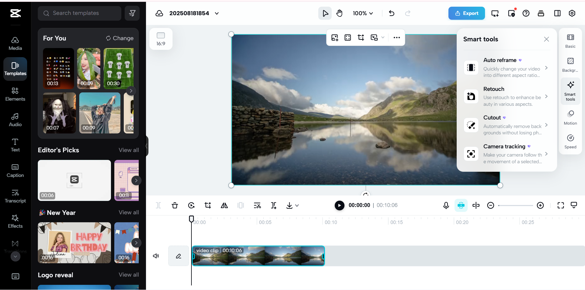 Interface van CapCut Web