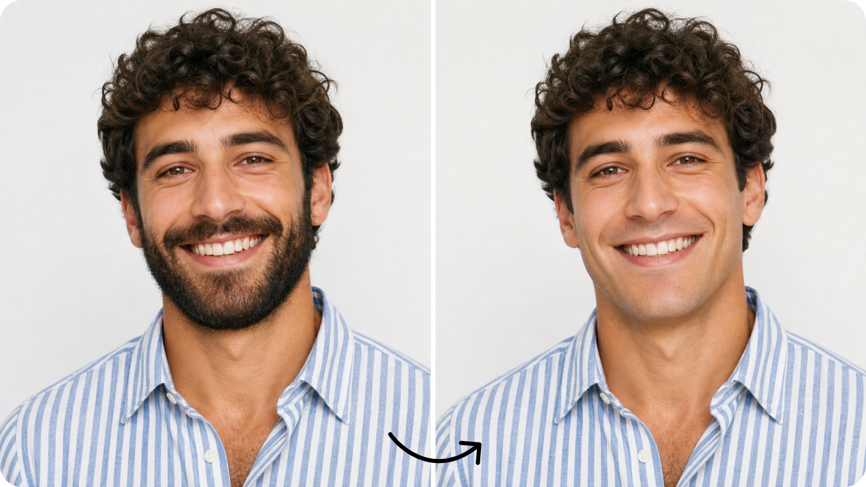 Remove any beard from any portrait with image-to-image