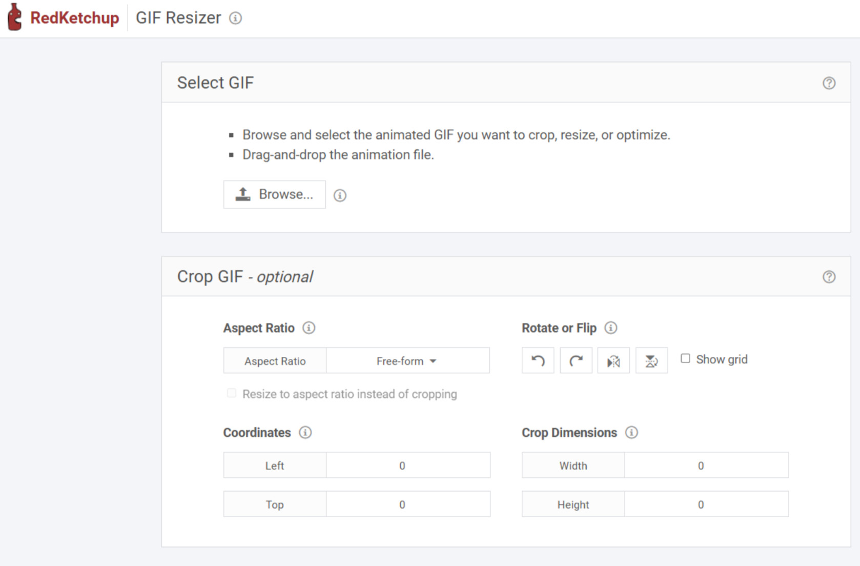 Interface of RedKetchup - the perfect online GIF resizer