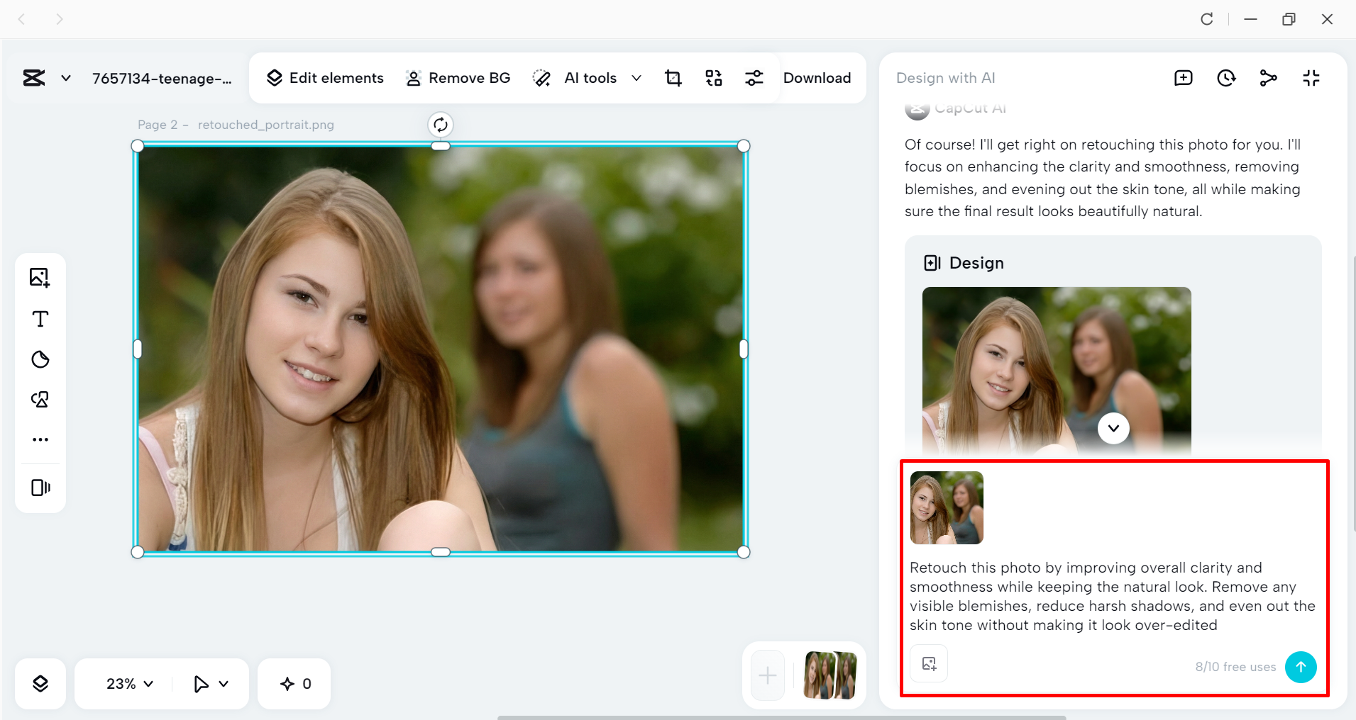 Utilizing the AI retouching feature in the CapCut desktop video editor