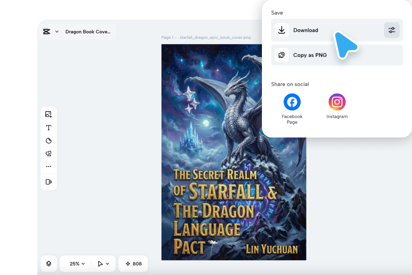 Exporting the final book cover design from CapCut's Book Cover Creator