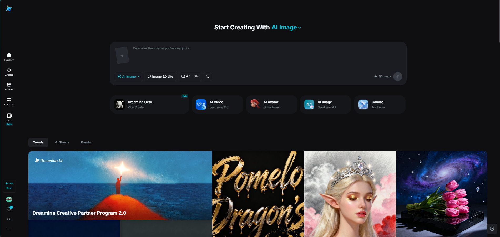 Dreamina image generator homepage