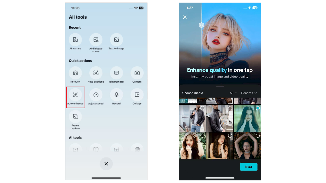 Access the auto-enhance feature