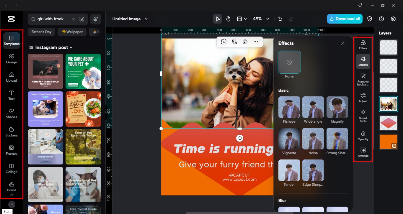 CapCut-työpöydän videoeditorin käyttöliittymä Instagram-biotekniikan muuttamiseksi