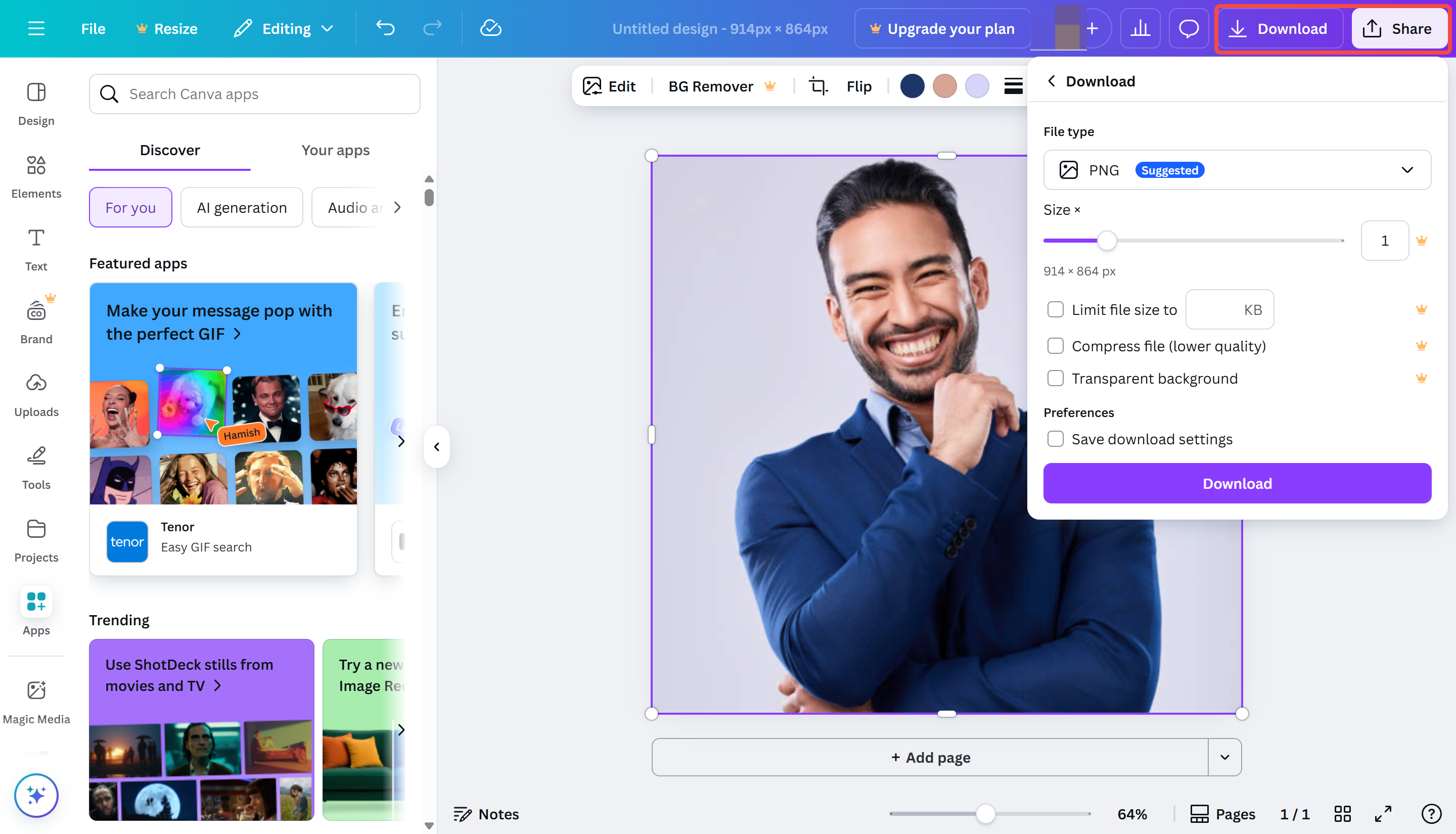 Showing how to use the Canva image enhancer app