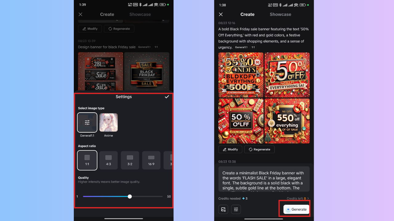 Customize generation settings and generate