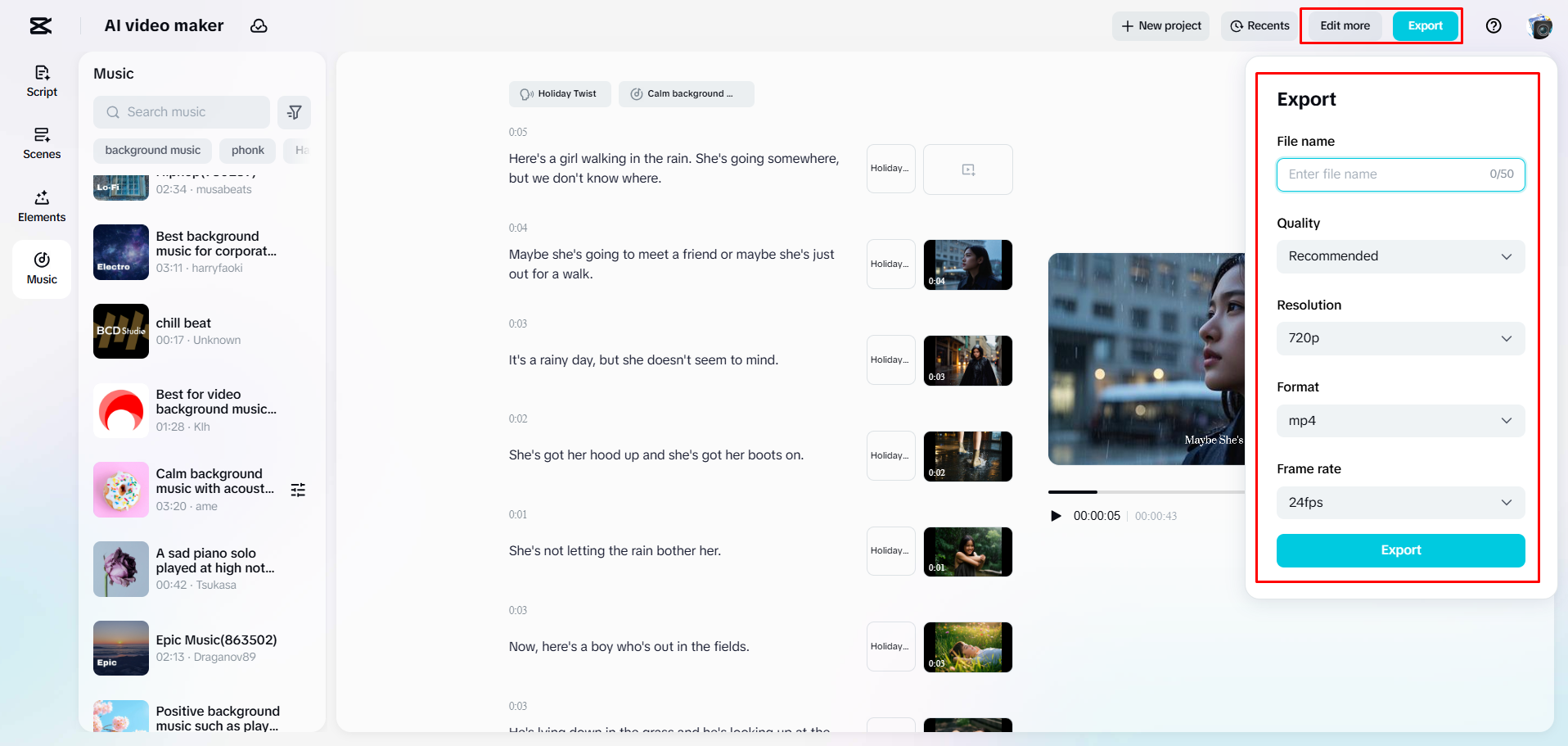 Export eines Videos aus CapCut Web