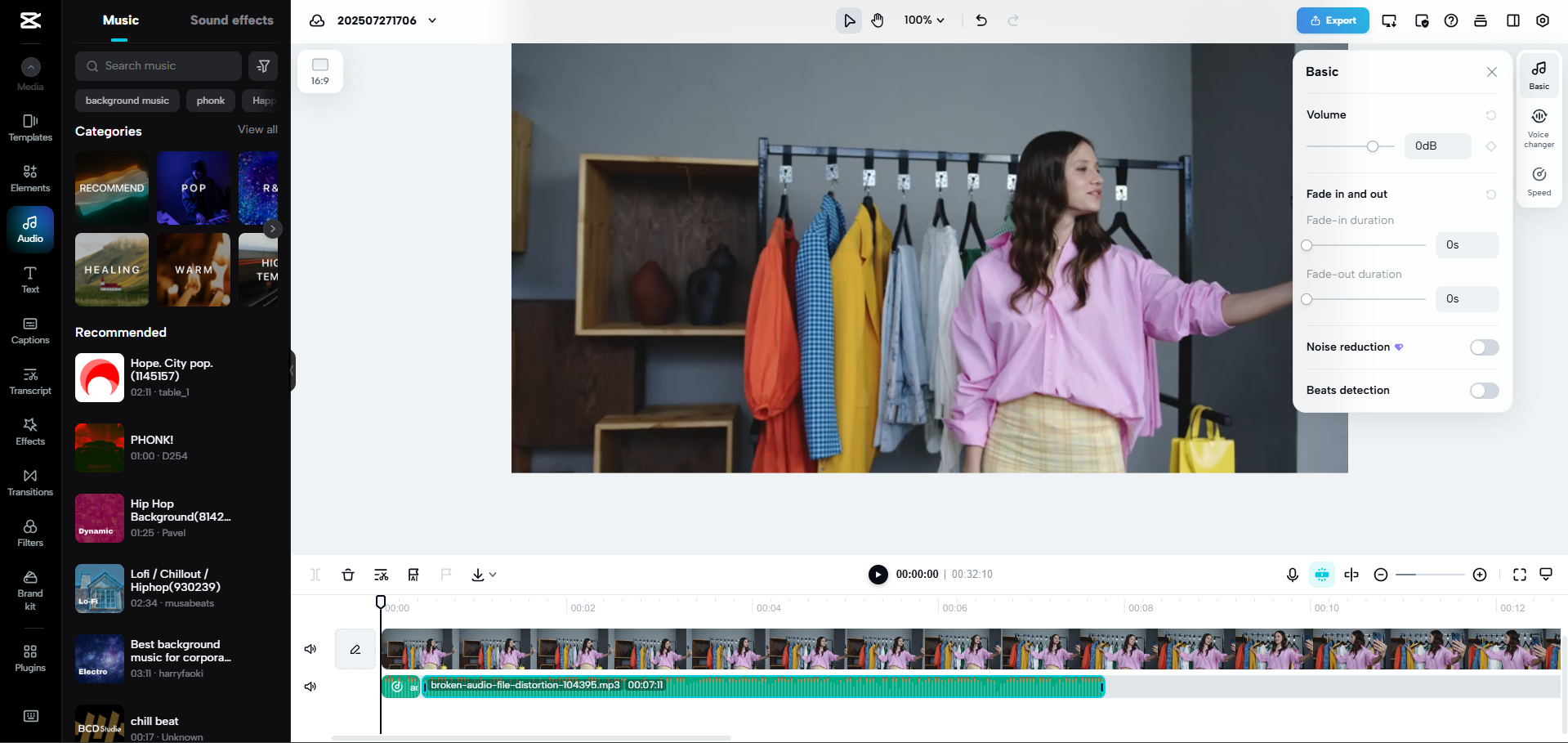 Interfaccia di CapCut Web - il miglior unificatore di MP3 online gratuito