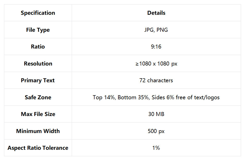 Instagram Reels image ads specs