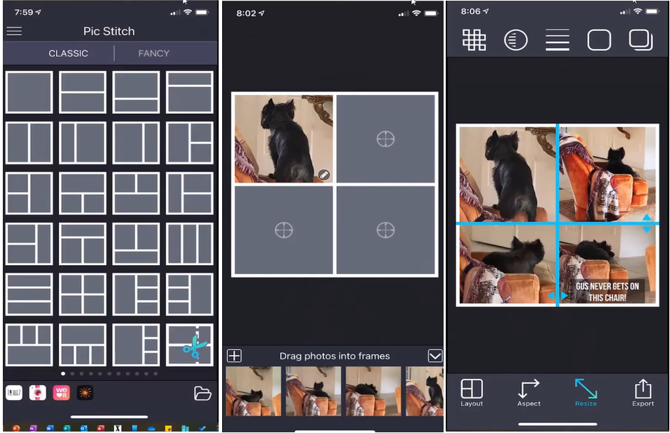 Interfața Pic Stitch - o aplicație populară pentru cusături de imagine gratuite pe mobil