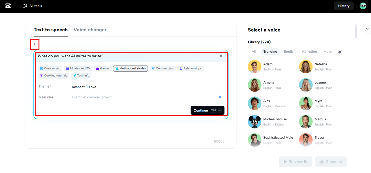 Upload your text manually or get the help of AI
