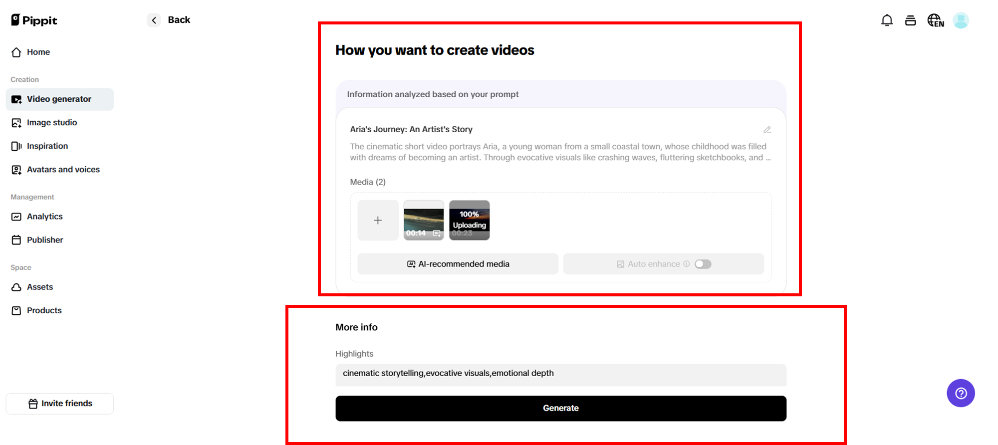Gere o conteúdo da sua história