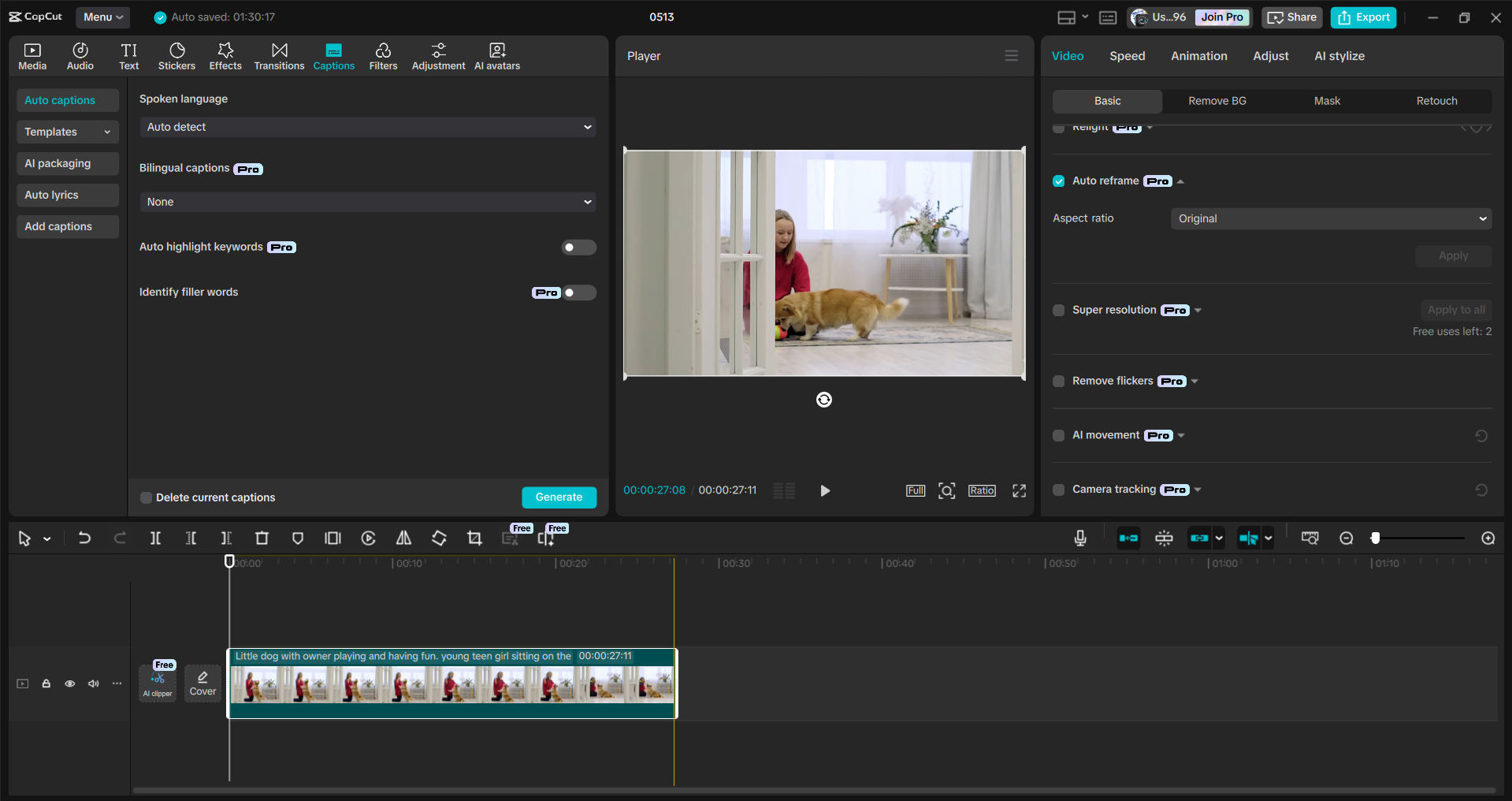 Antarmuka editor video desktop CapCut - alat yang efisien untuk memangkas video untuk YouTube