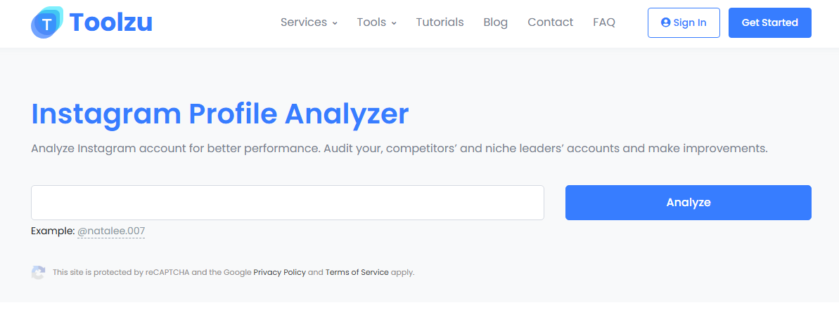 Analyseur de profil Toolzu Instagram