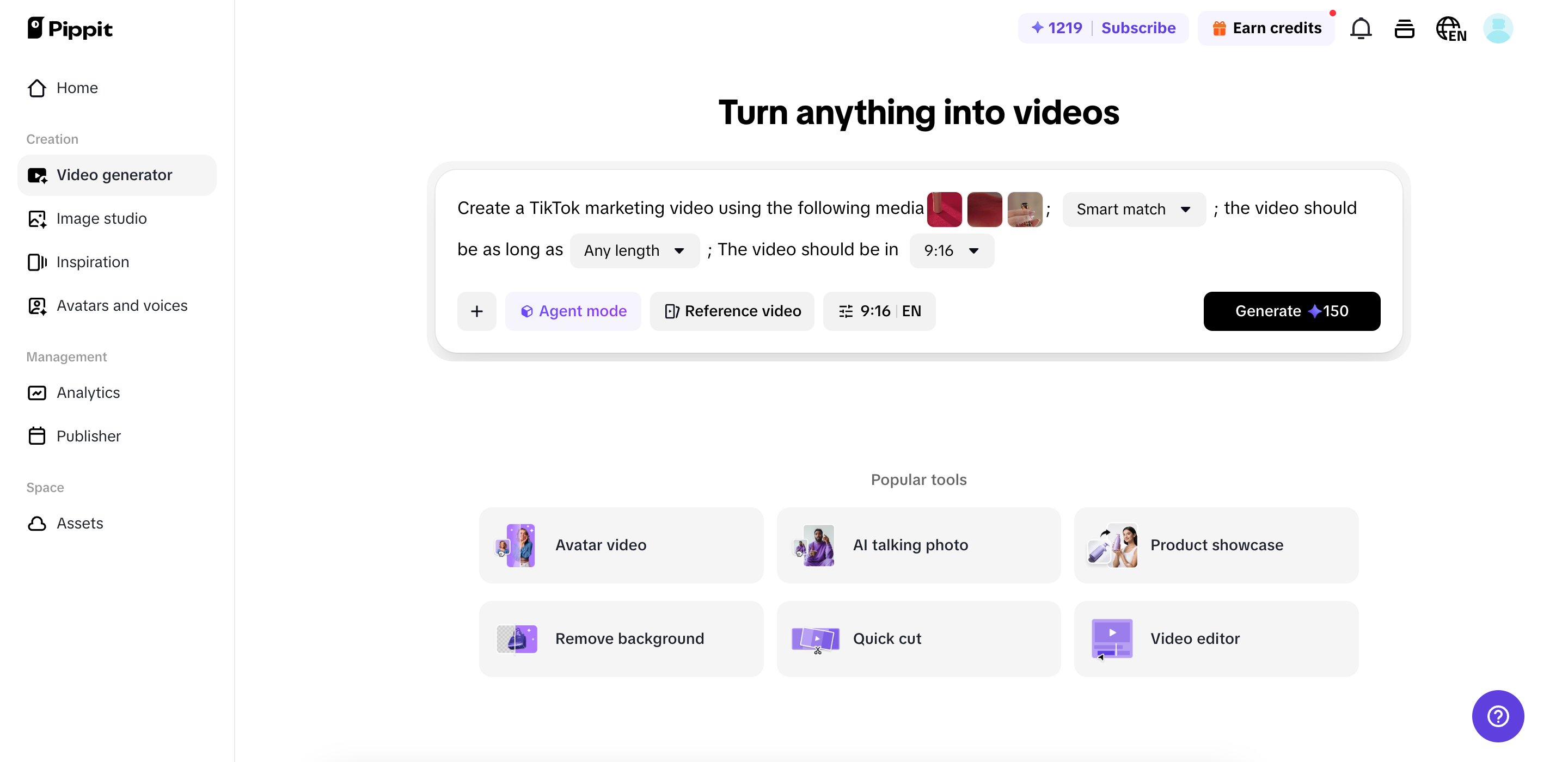 Image to video converter in Pippit
