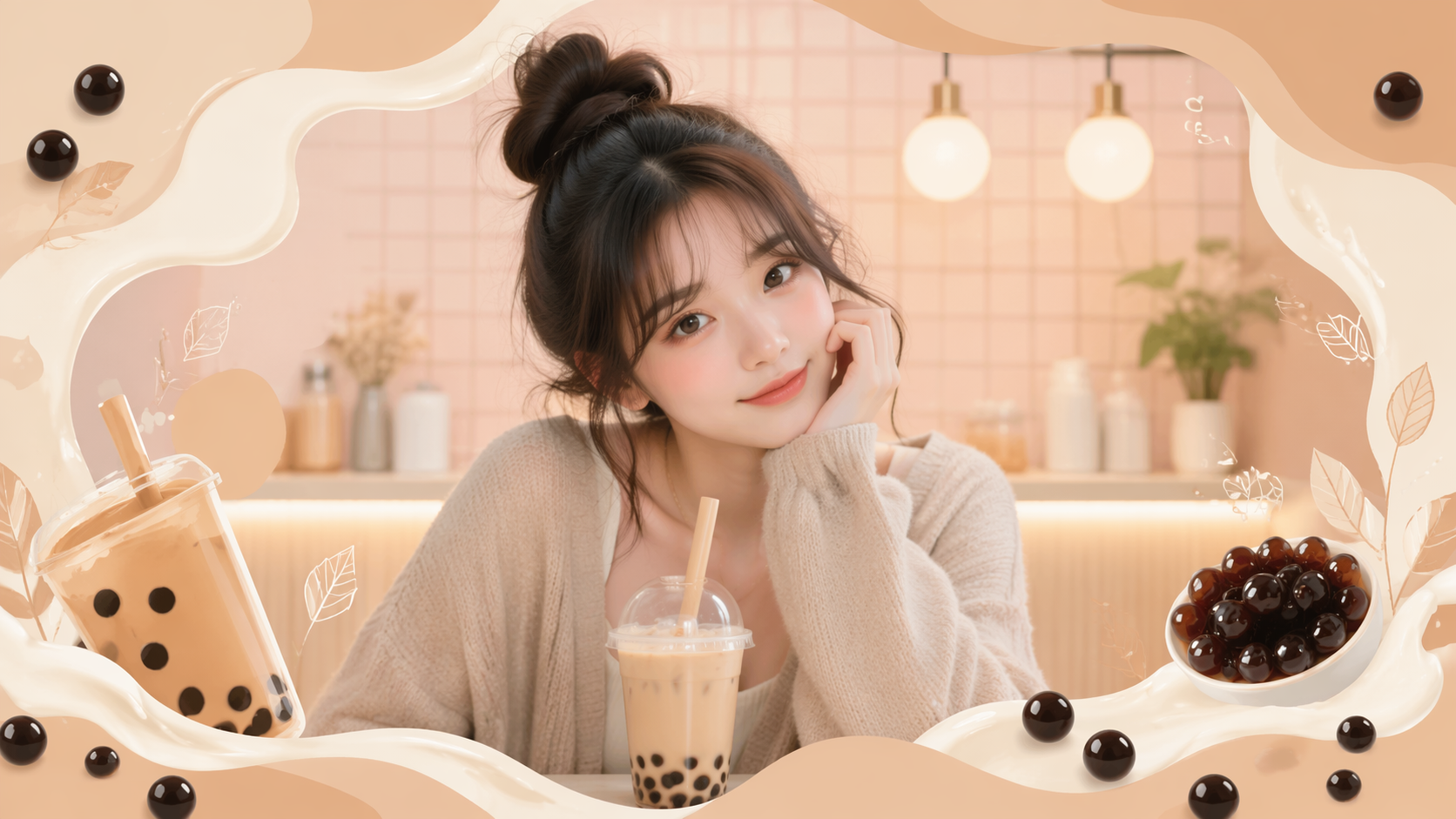 Dreamina Bubble Tea Filter Prompt Beispiel 1: Pastell Boba Cafe