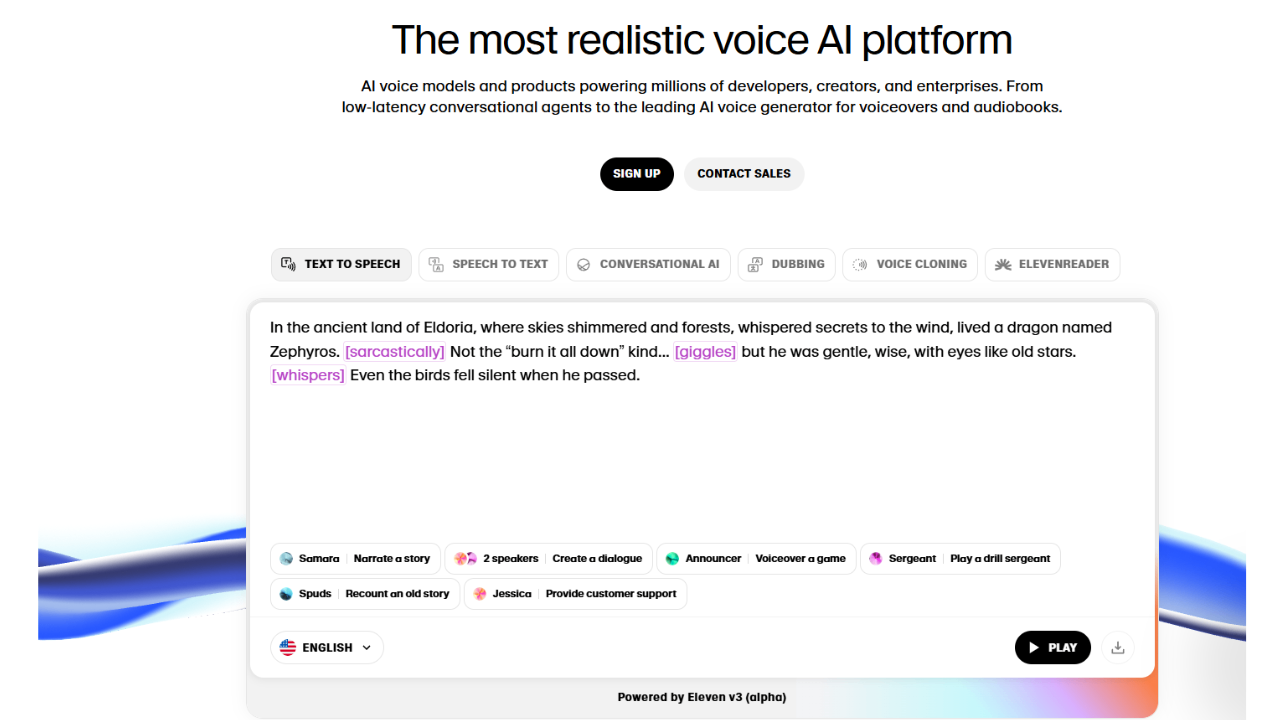 Interfaccia di ElevenLabs AI