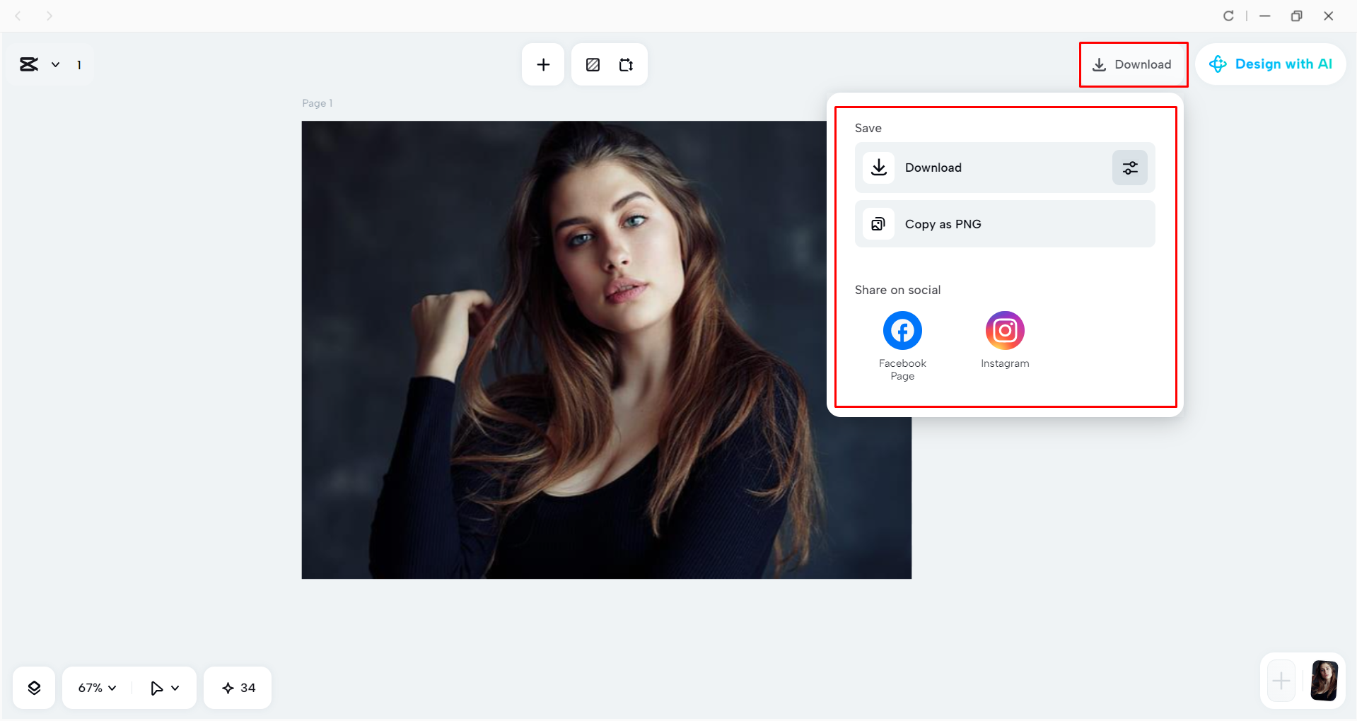 Downloadig the image from the CapCut desktop video editor