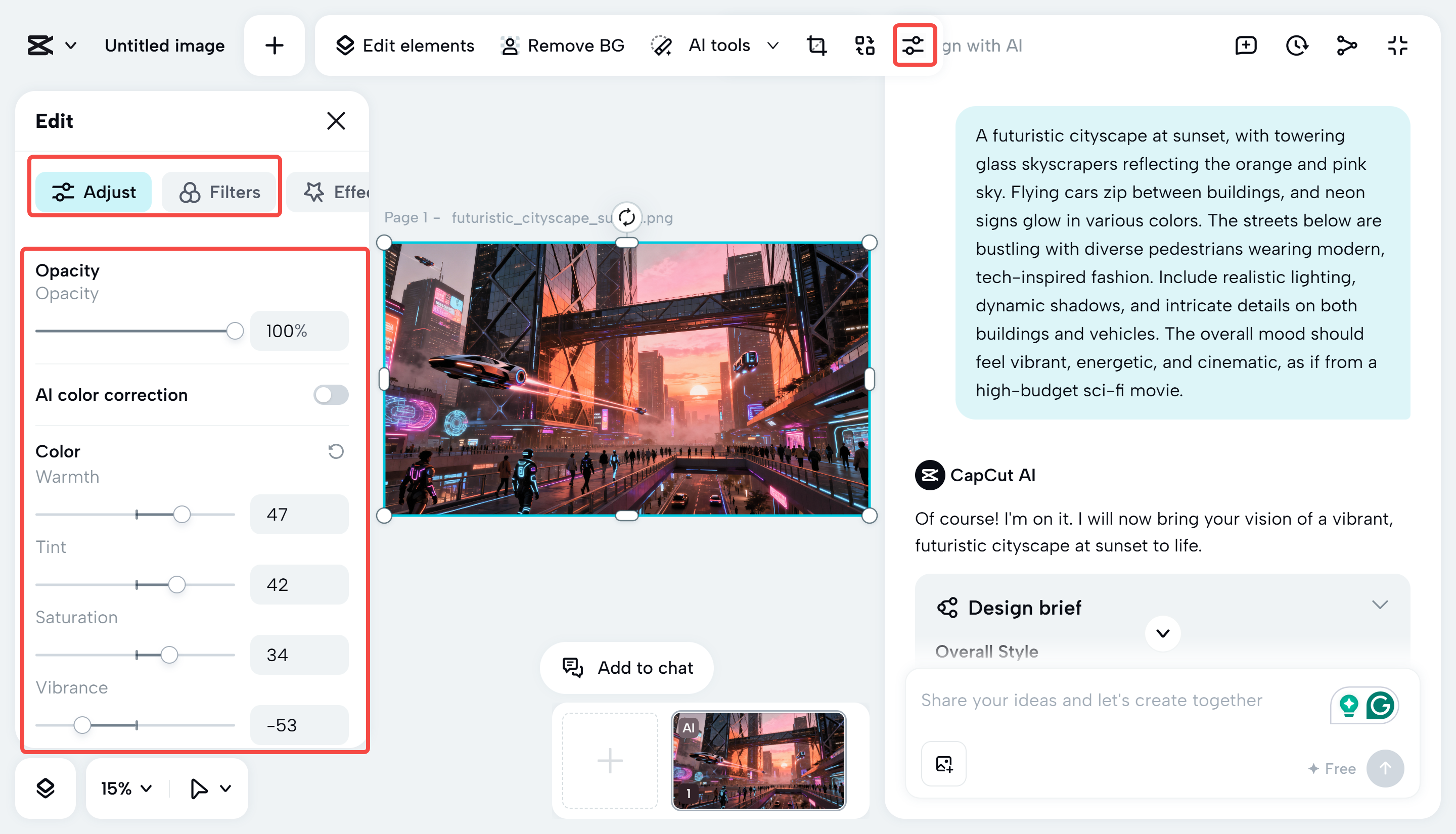 Creating an image from text on CapCut Web