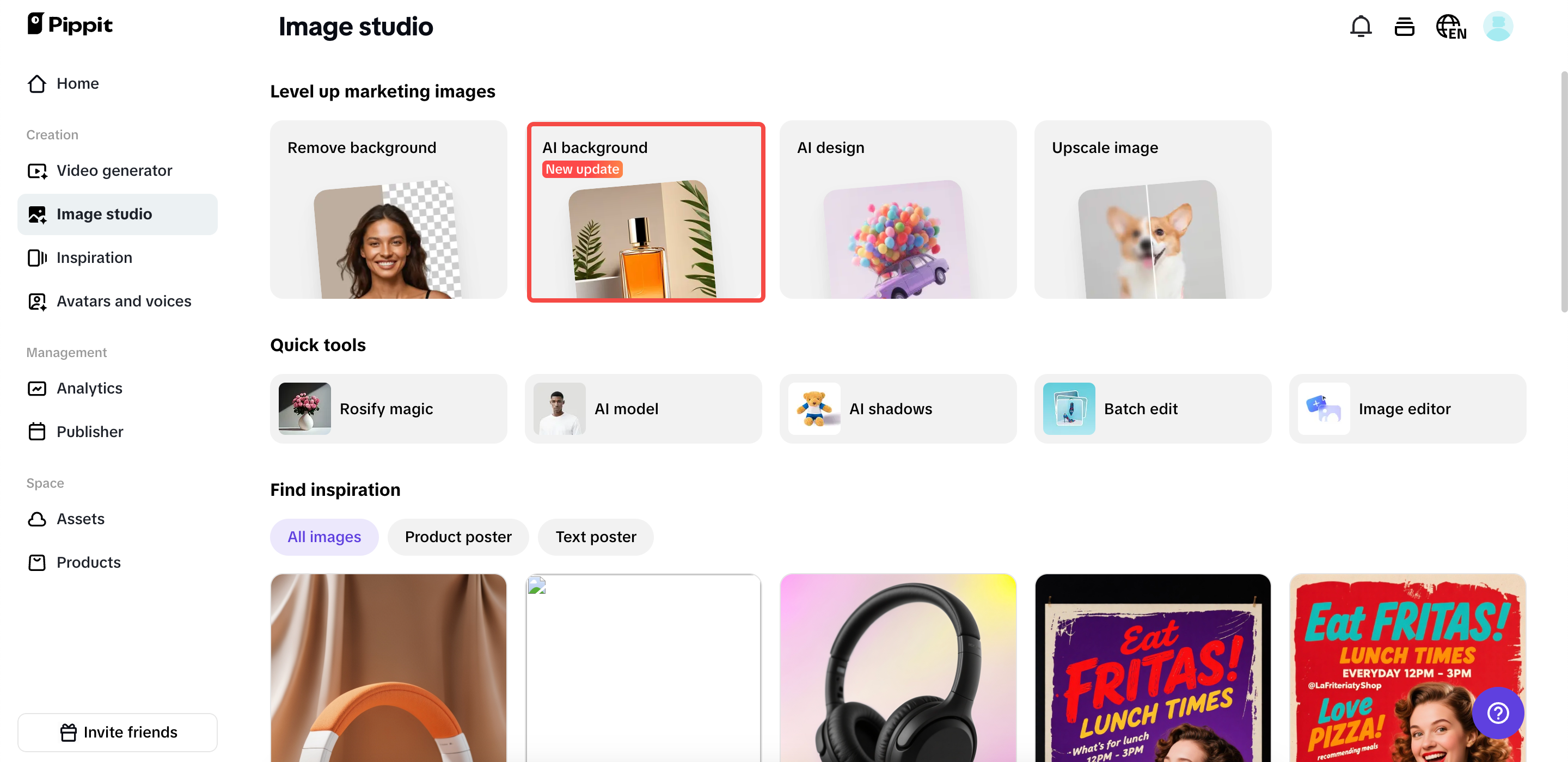 Clique em "Design de IA" para iniciar sua criação.