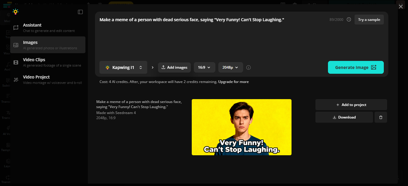 Kapwing Meme Maker interface