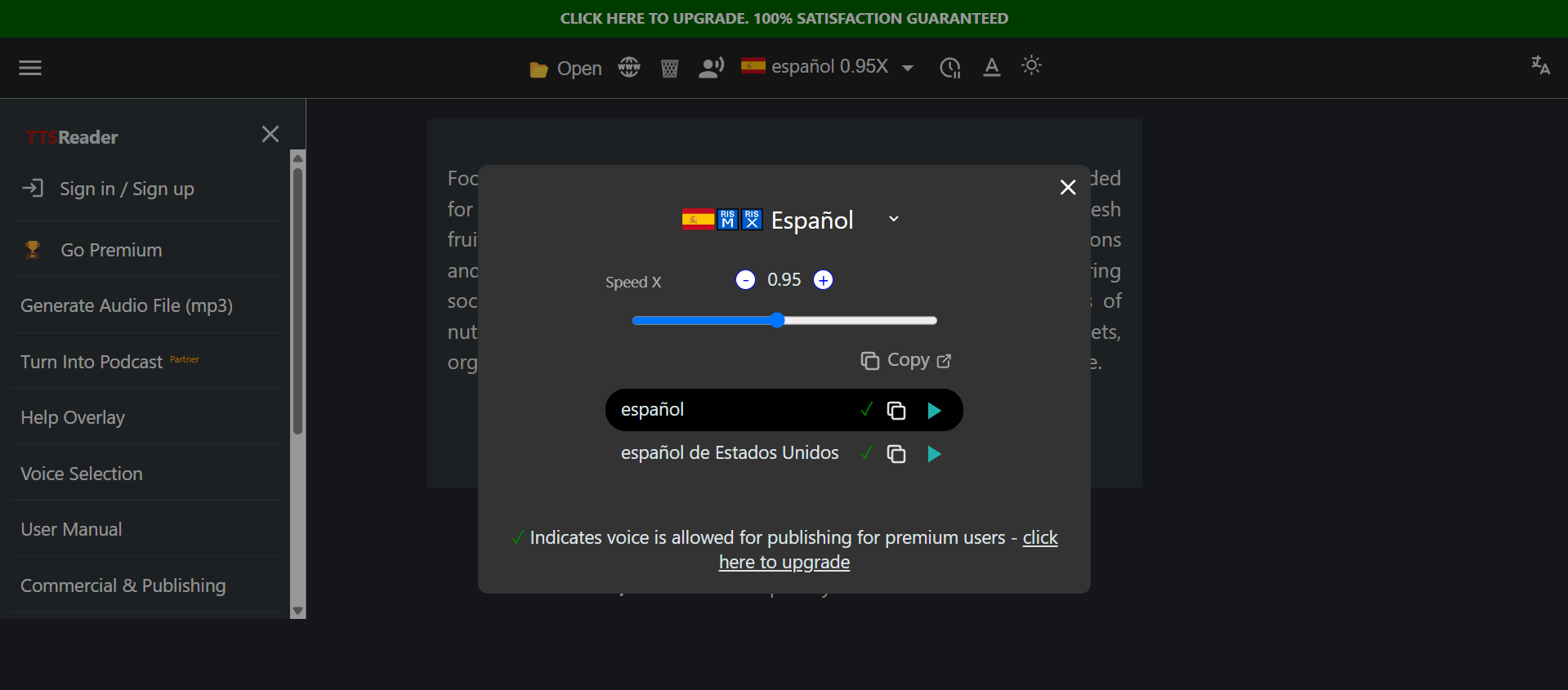 TTS Reader interface