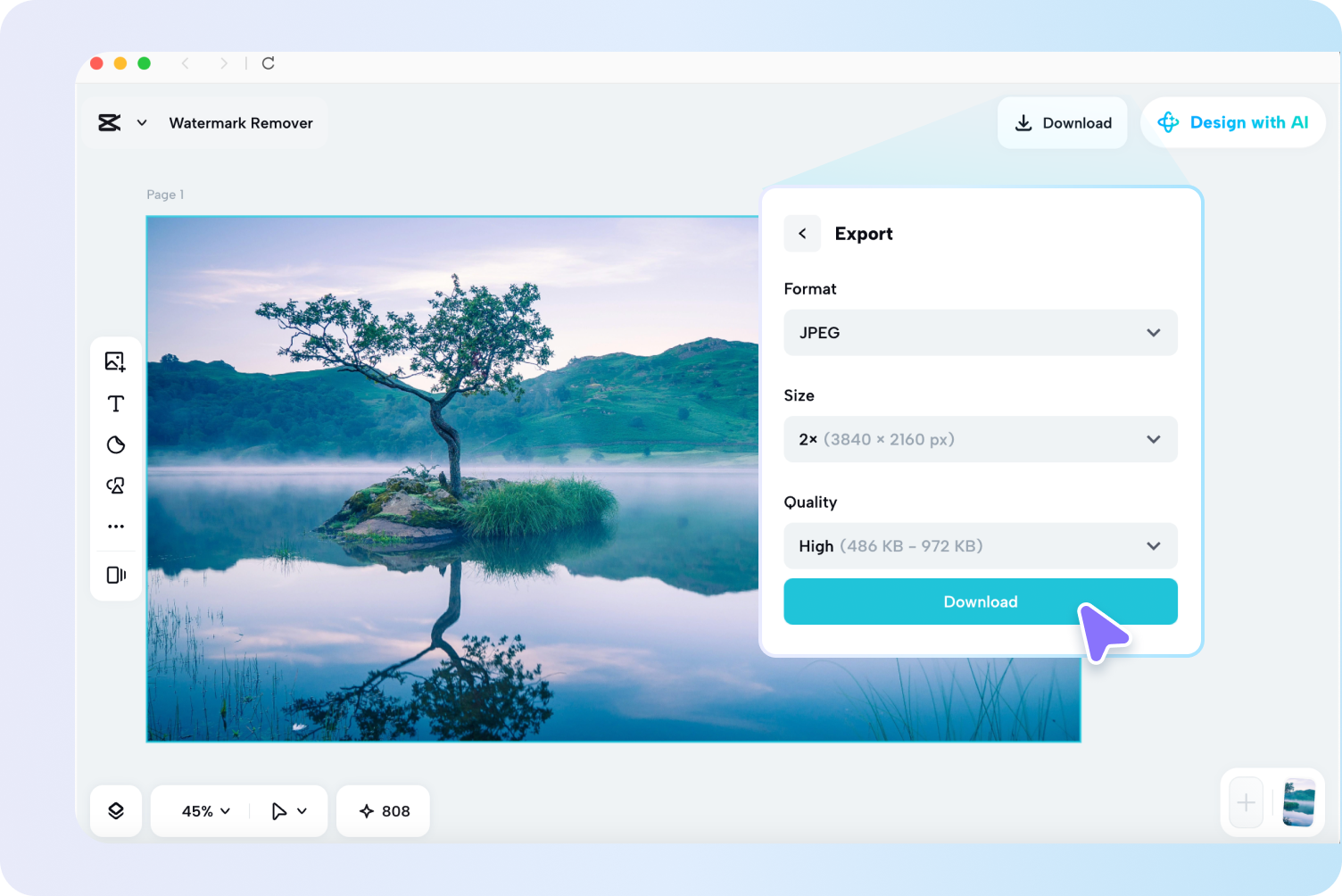 Exporting the image after removing the watermark from the image