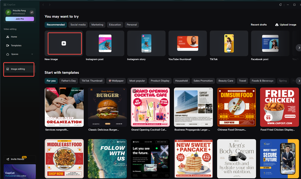 Select the Image editing feature in CapCut