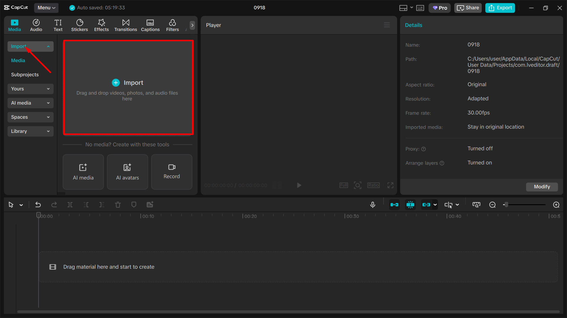 Import video on the CapCut desktop video editor