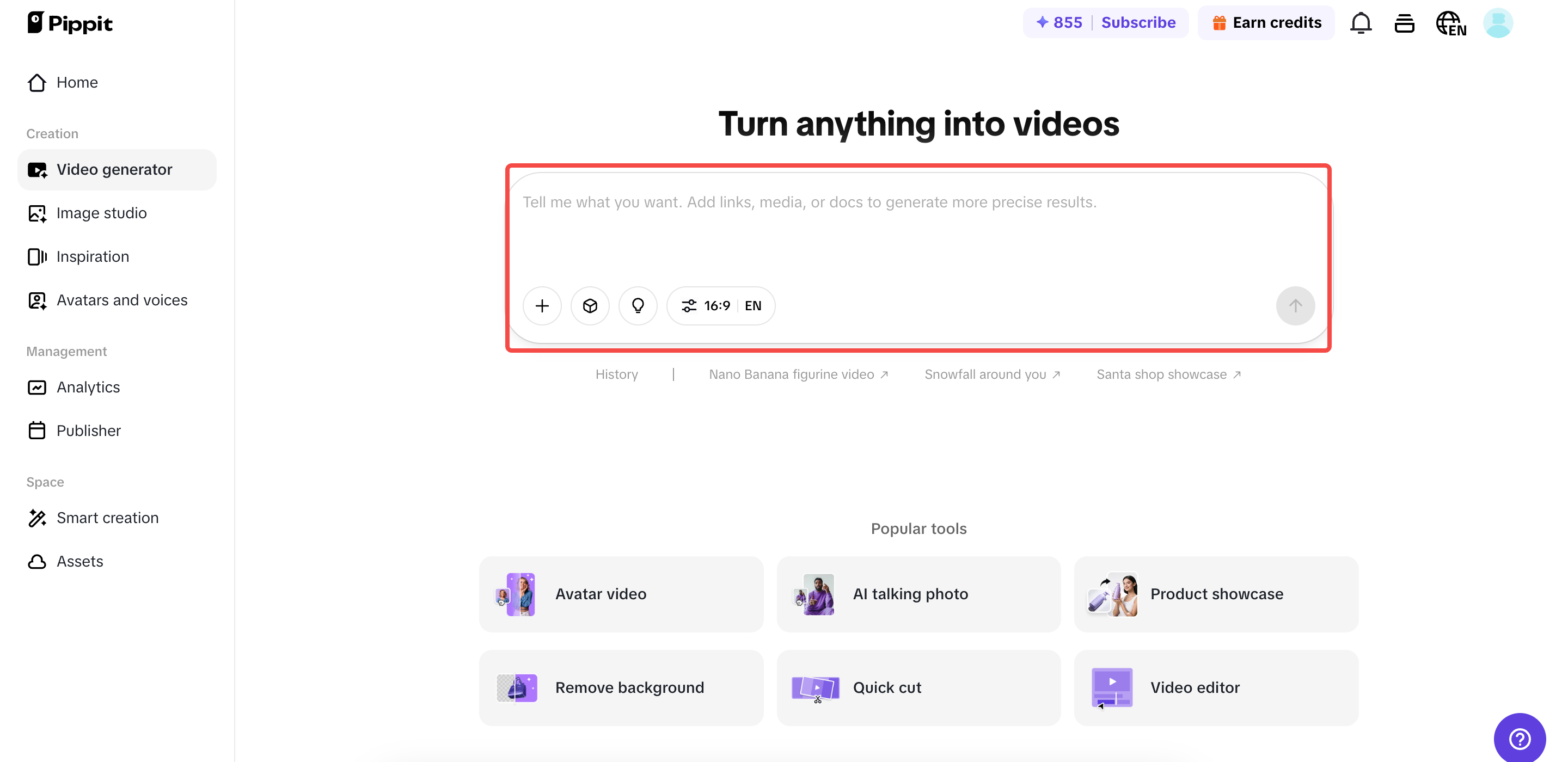 Access the video generator tool