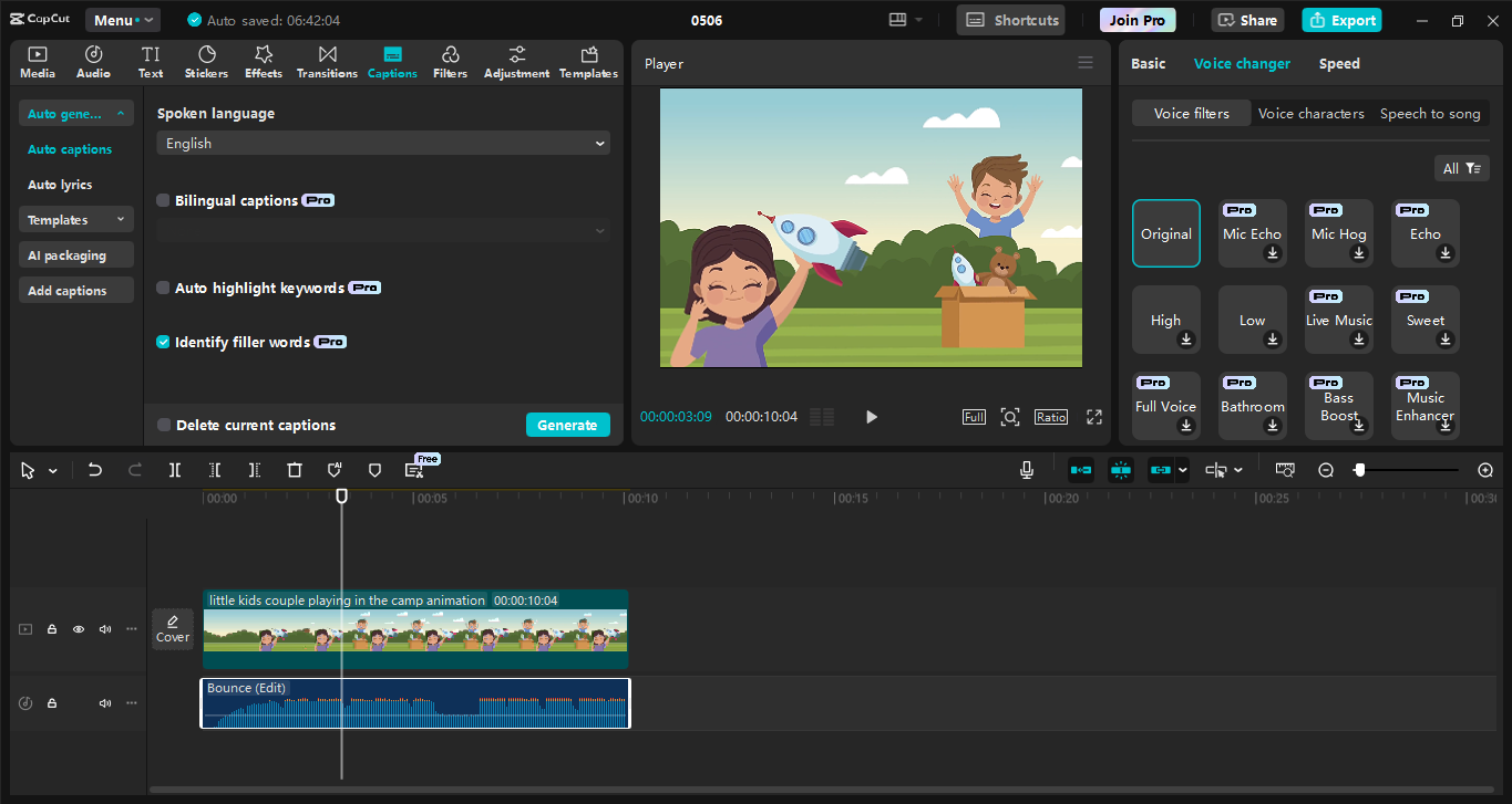 Interface of the CapCut desktop video editor