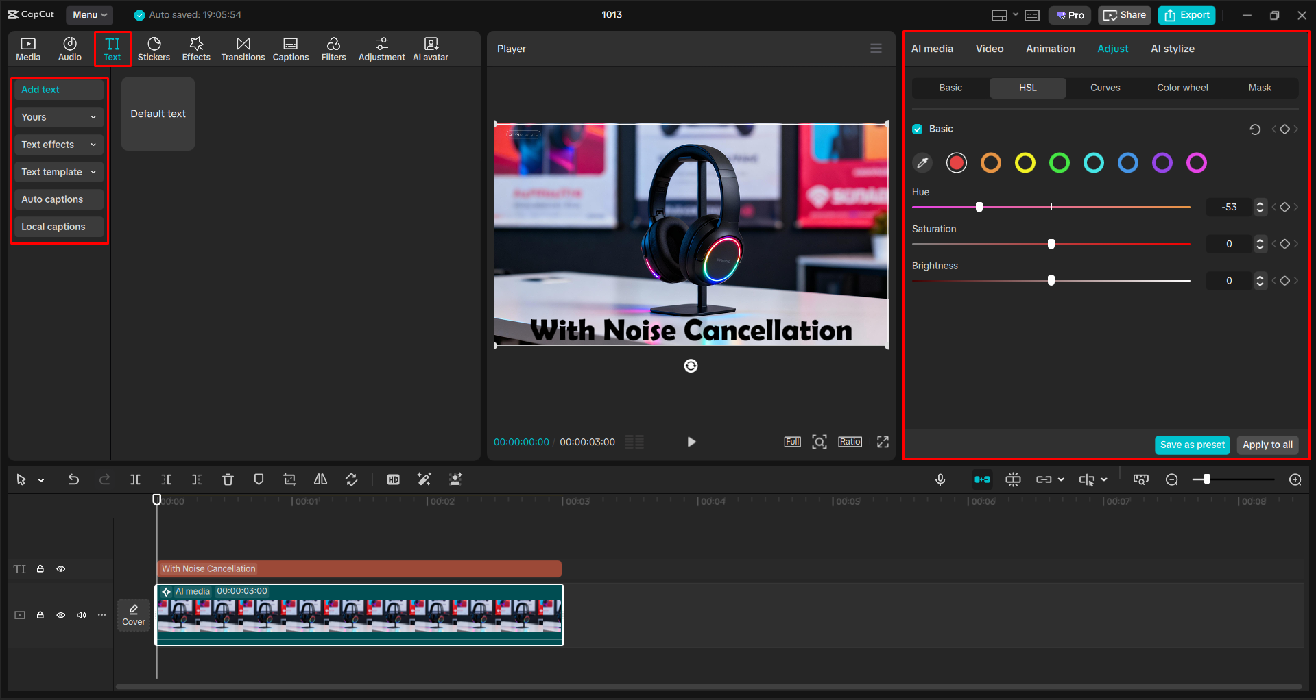 Customizing the AI image in the CapCut desktop video editor