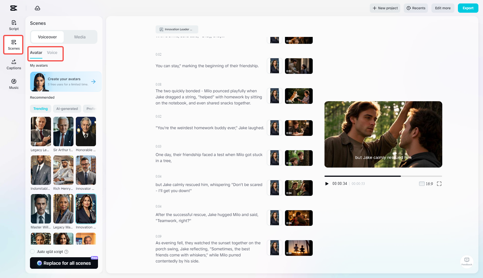 Editing the video with the Scenes feature